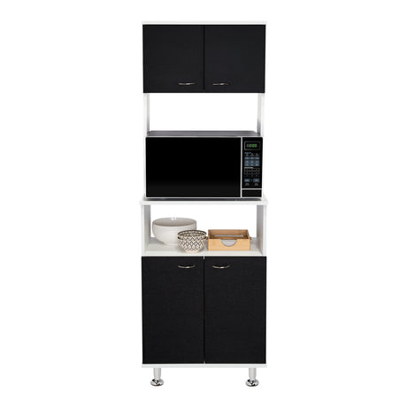 Alacena Fenix Blanco y Wengue 54x160cm sin Cajones y con Cuatro Puertas - Muebles Organizadores | Bylmo