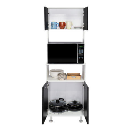 Alacena Fenix Blanco y Wengue 54x160cm sin Cajones y con Cuatro Puertas - Muebles Organizadores | Bylmo