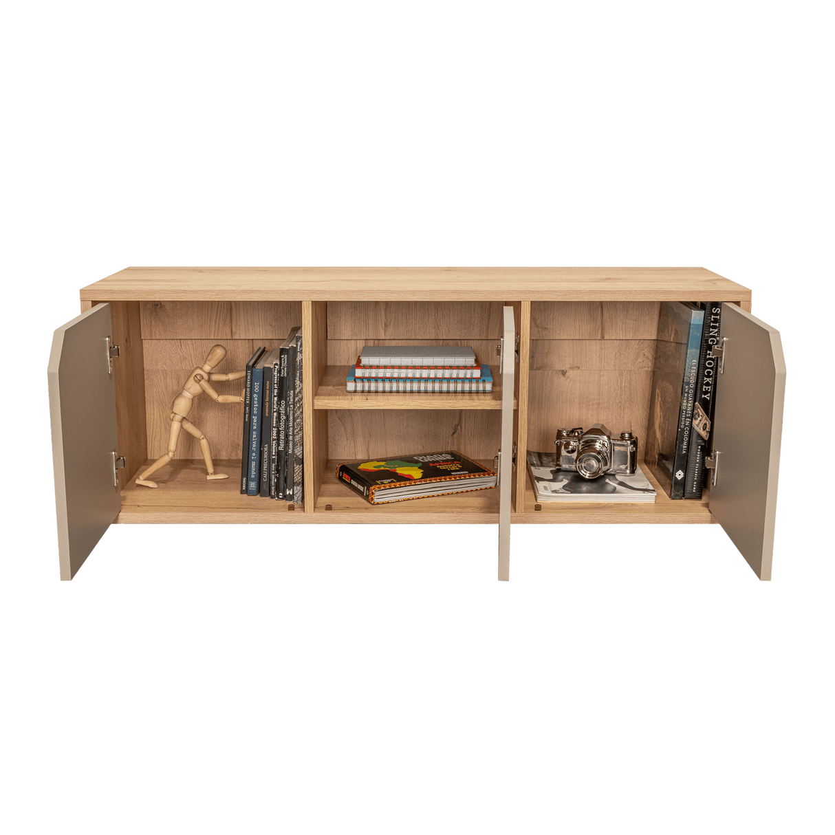 Biblioteca de Piso Piero Duna y Taupe 110.1x40.6cm Rectangular con Tres Compartimientos - Bibliotecas | Bylmo