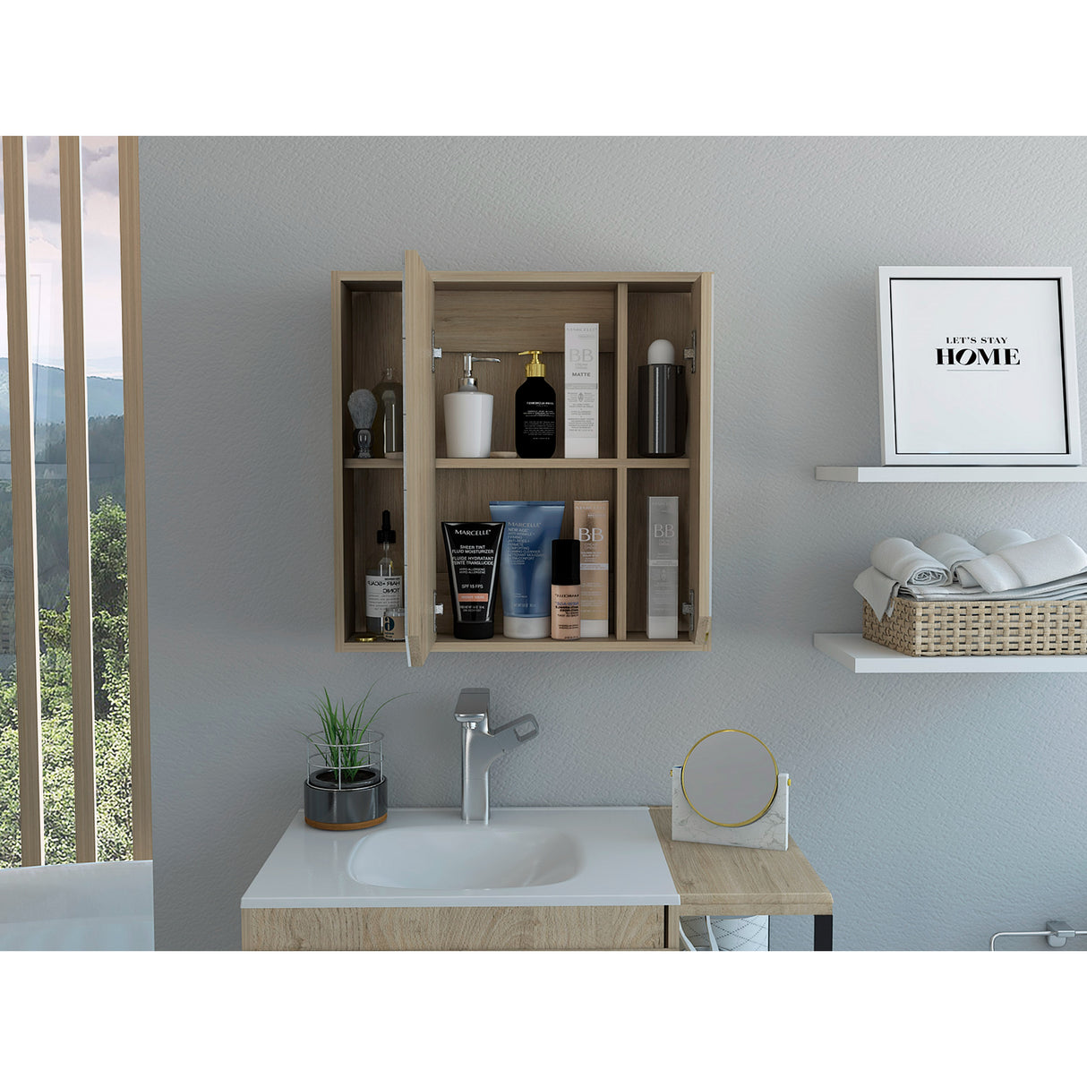 Gabinete de Baño Ara Rovere 60x60cm Rectangular con Una Puerta y Espejo - GABINETES DE BANHO | Bylmo