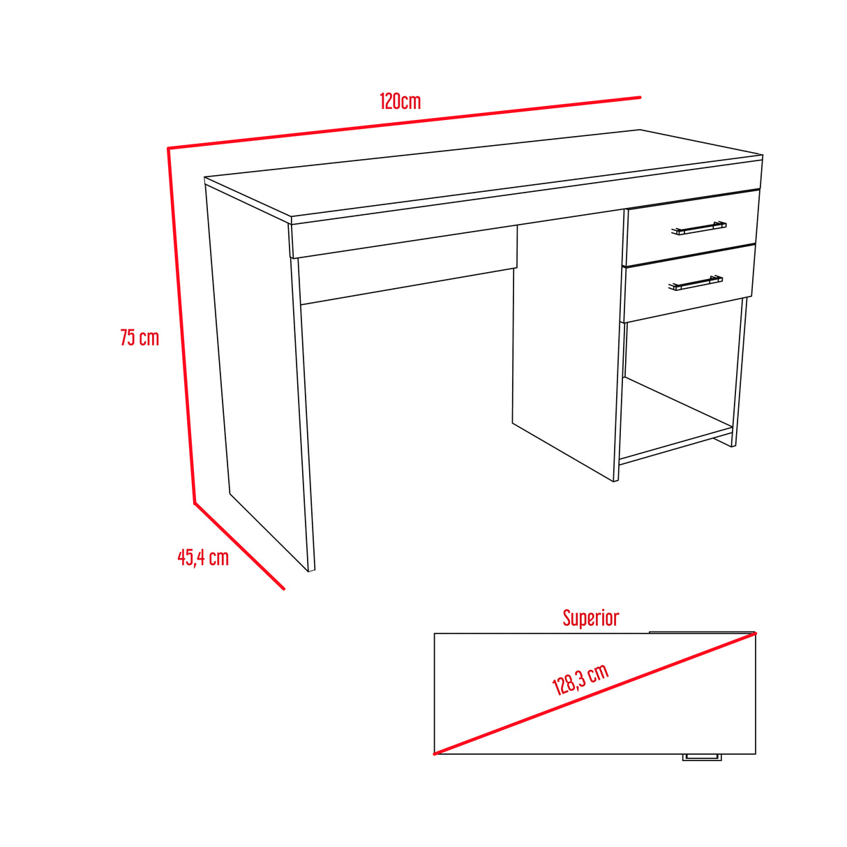 Escritorio Ibare Wengue 120 cm con Cajones y Entrepaños - Escritorios y Archivadores | Bylmo