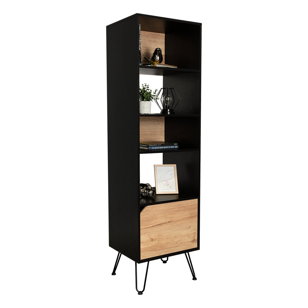 Biblioteca Stamford Wengue 48.3x170cm con Cuatro Compartimientos y con Un Cajón - Bibliotecas | Bylmo