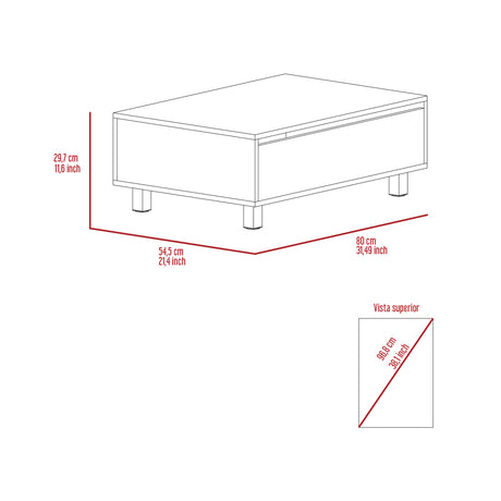 Mesa de Centro Coñac 80x29cm Rectangular Transformable Con Patas - Mesas | Bylmo