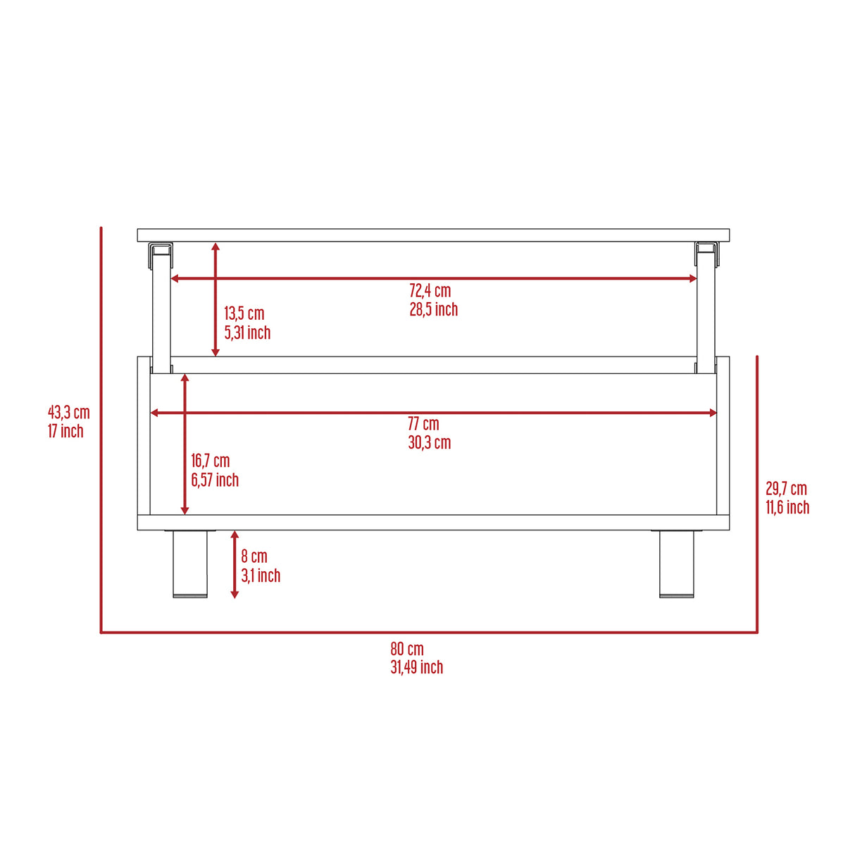 Mesa de Centro Coñac 80x29cm Rectangular Transformable Con Patas - Mesas | Bylmo