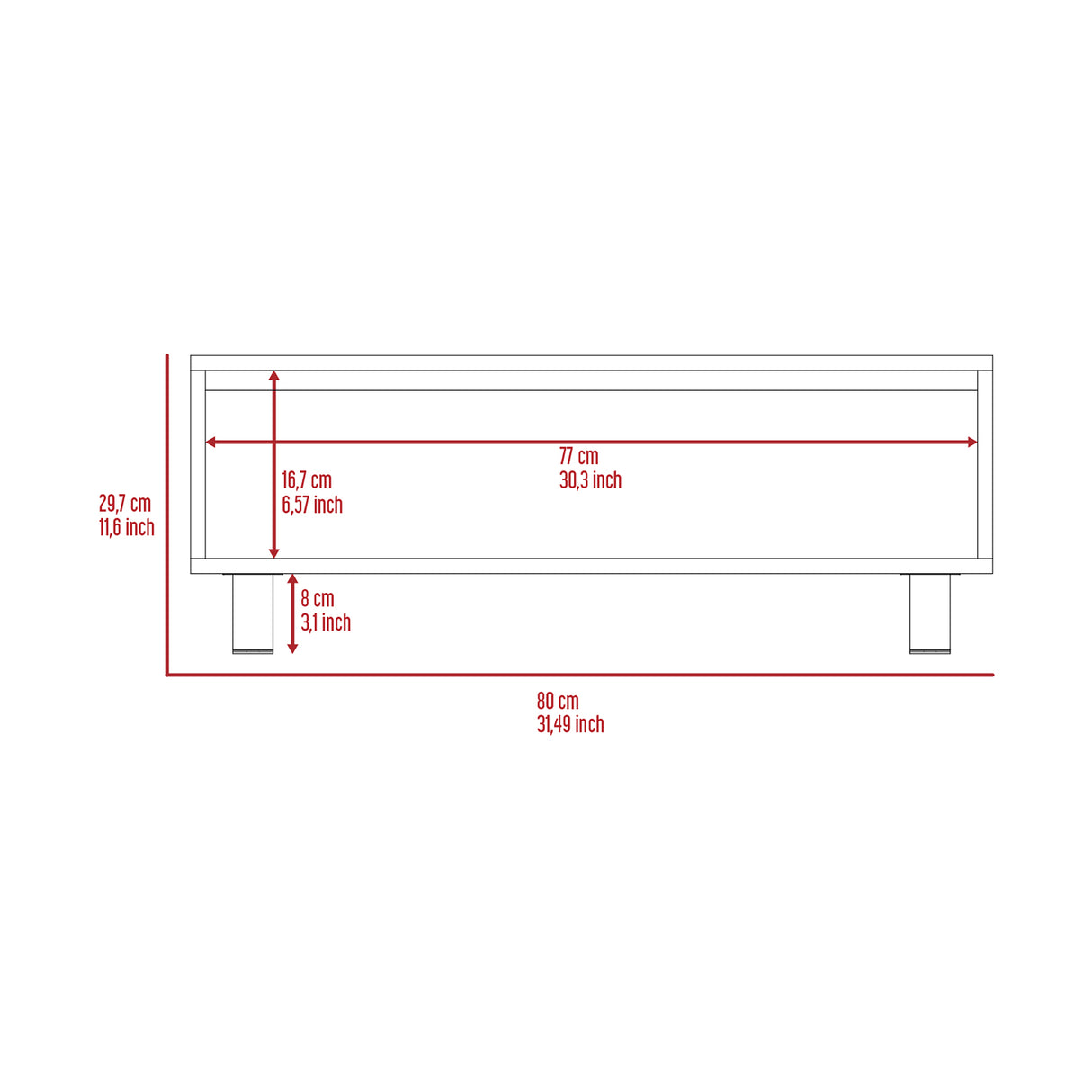 Mesa de Centro Coñac 80x29cm Rectangular Transformable Con Patas - Mesas | Bylmo