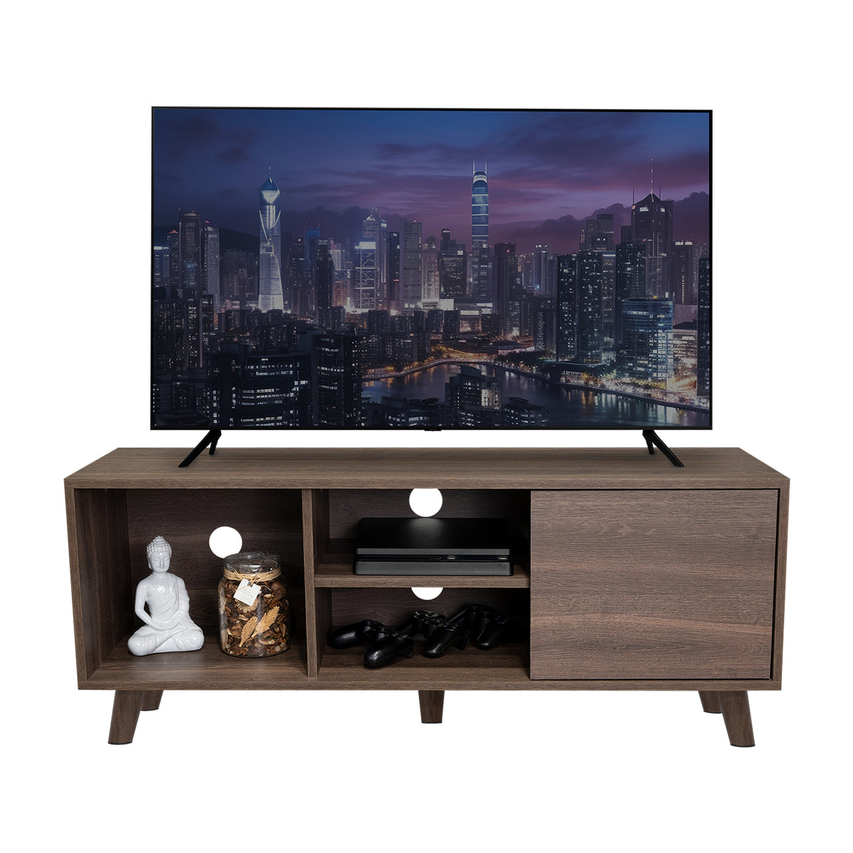 Rack de TV Cincinatti Coñac 115x50cm Para TV Hasta 45 Pulgadas con Un Cajón con Ranuras para Cables y con Patas - Muebles para TV | Bylmo
