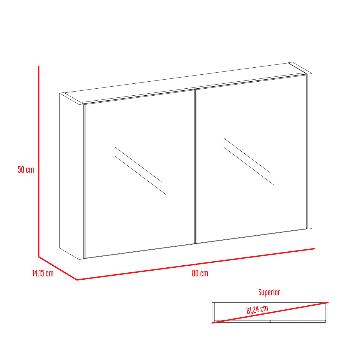Gabinete de Baño 80 C Duna 80x50cm Rectangular con Espejo y con Un Entrepaño - Gabinetes | Bylmo