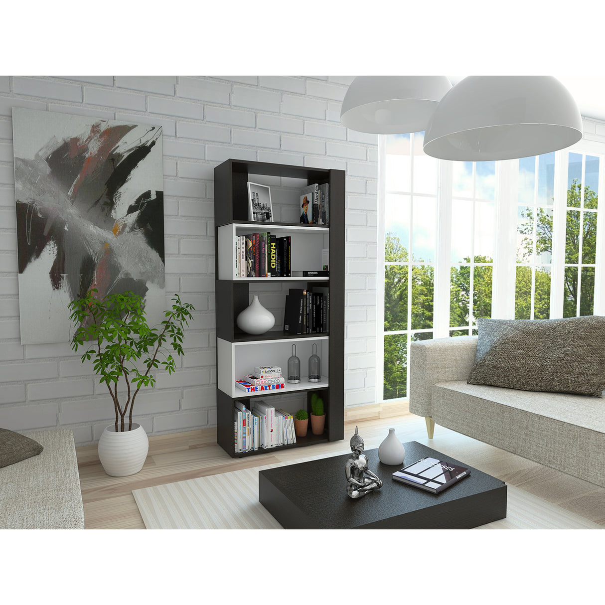 Biblioteca Transformable Cubo Beijing Wengue 70 cm con Módulos Flotantes y Entrepaños - Bibliotecas | Bylmo