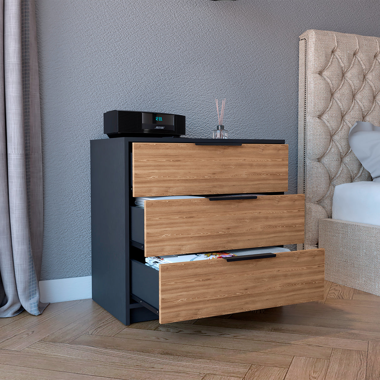 Cómoda Kaia Miel 70x68.7cm De Tres Hileras con Tres Cajones - Cajoneras | Bylmo