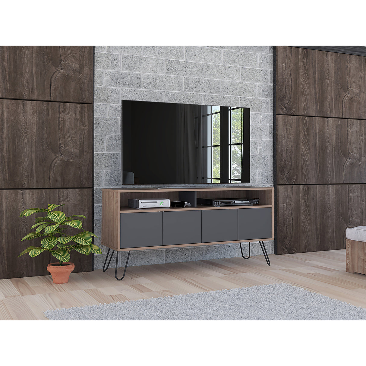 Rack de TV Vassel Miel 123x60cm para TV Hasta 55 Pulgadas y con Cuatro Compartimientos - Muebles para TV | Bylmo