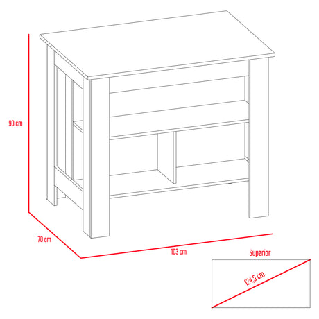 Mesa Auxiliar de Cocina Kitchen Duna y Blanco 103x90cm con Dos Entrepaños y con Tres Comportamientos - Muebles Organizadores | Bylmo