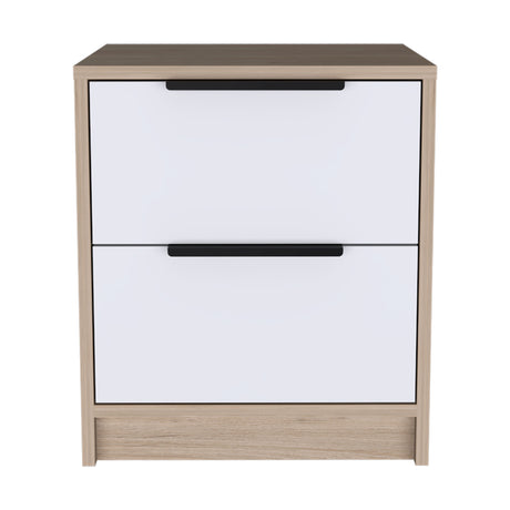 Mesa de Noche Kaia Rovere y Blanco 41x48cm con Dos Cajones - MESAS DE NOCHE | Bylmo