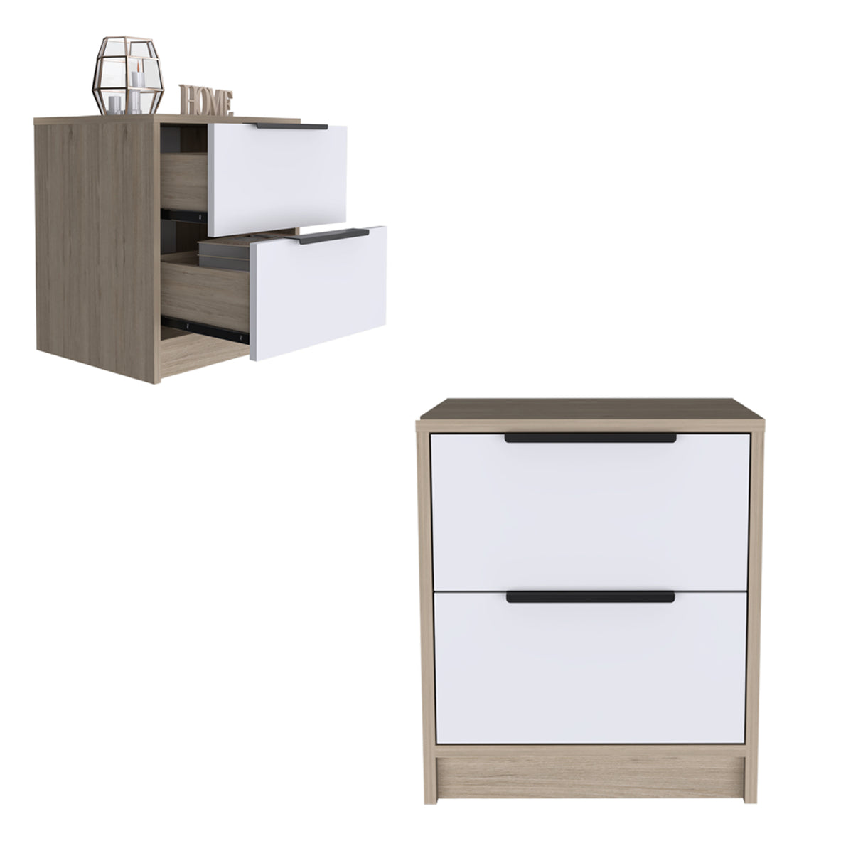 Mesa de Noche Kaia Rovere y Blanco 41x48cm con Dos Cajones - MESAS DE NOCHE | Bylmo