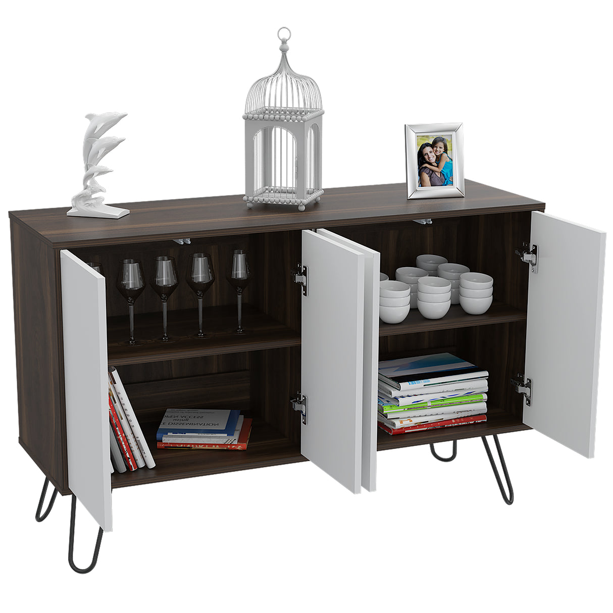 Bifé Vassel Habano y Blanco 117.1x75.6cm con Cuatro Puertas y con Cuatro Compartimientos - BIFES Y ARRIMOS | Bylmo