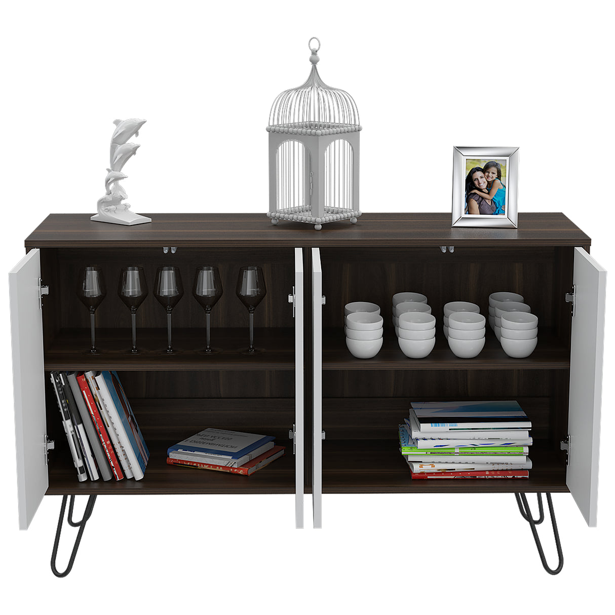 Bifé Vassel Habano y Blanco 117.1x75.6cm con Cuatro Puertas y con Cuatro Compartimientos - BIFES Y ARRIMOS | Bylmo