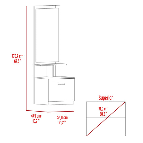 Cómoda Tulum Wengue y Blanco 54 cm con Espejo y Un Cajón - Cajoneras | Bylmo