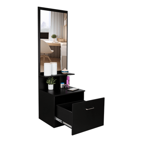 Cómoda Tulum Wengue y Blanco 54 cm con Espejo y Un Cajón - Cajoneras | Bylmo