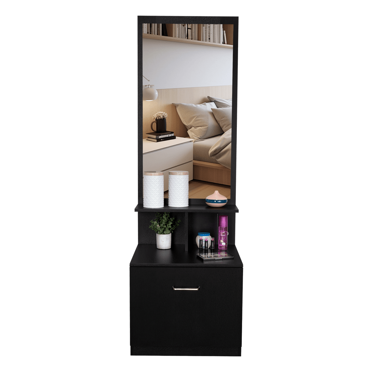 Cómoda Tulum Wengue y Blanco 54 cm con Espejo y Un Cajón - Cajoneras | Bylmo