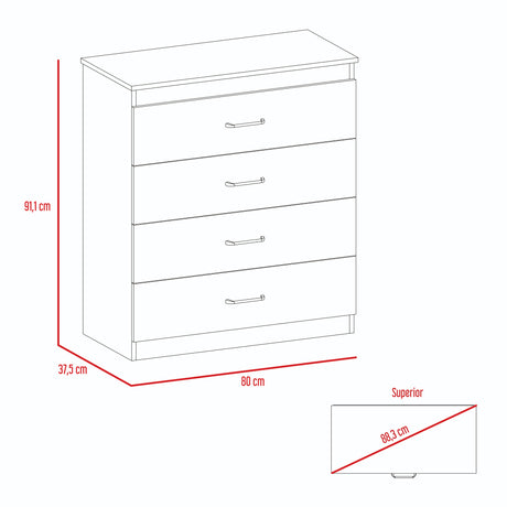 Cómoda Santino Rovere y Blanco 80x91.1cm De Cuatro Hileras con Cuatro Cajones - Cajoneras | Bylmo