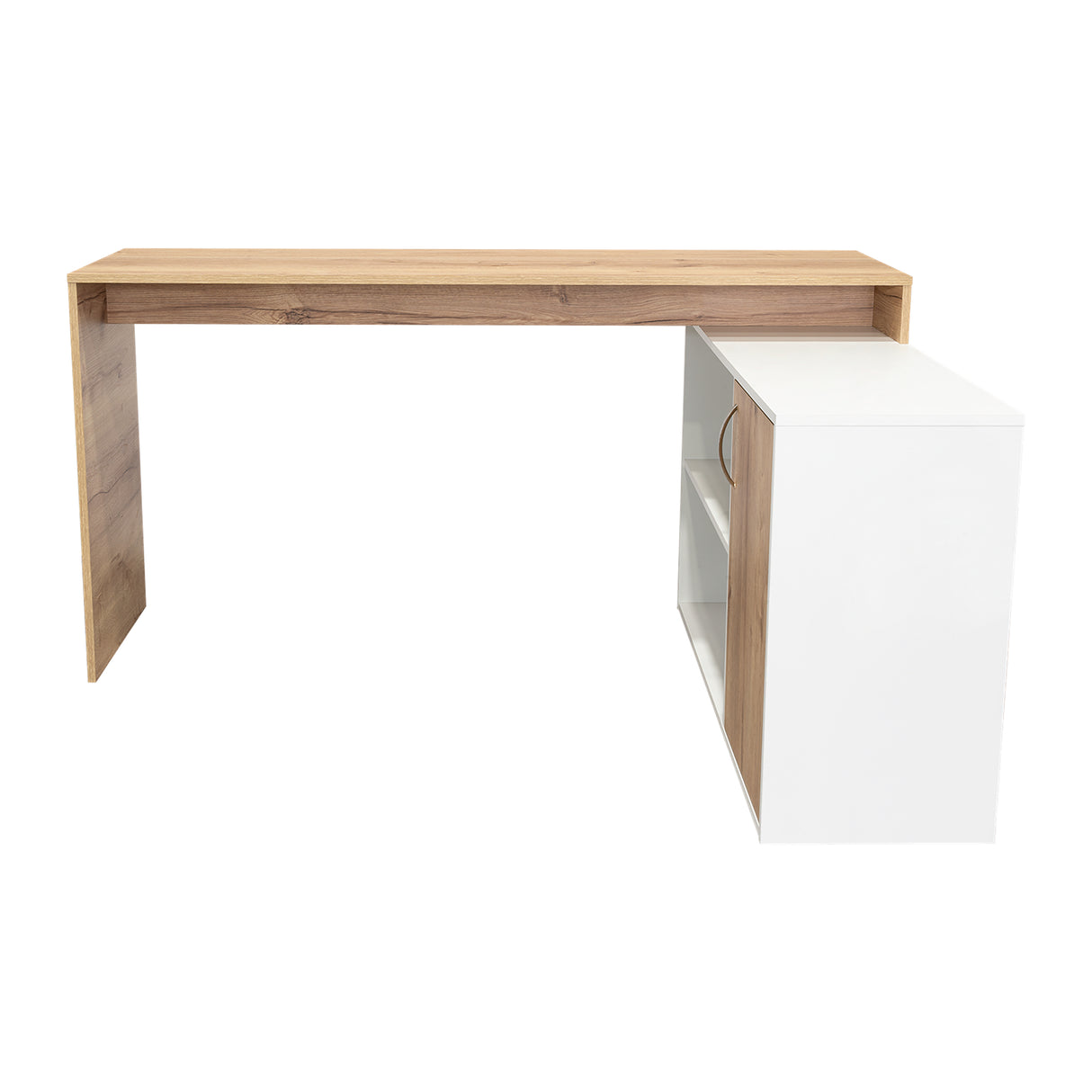 Escritorio en L Axis Duna y Blanco 151.5x76.5cm sin Cajones y con Organizador de Libros - Escritorios y Archivadores | Bylmo