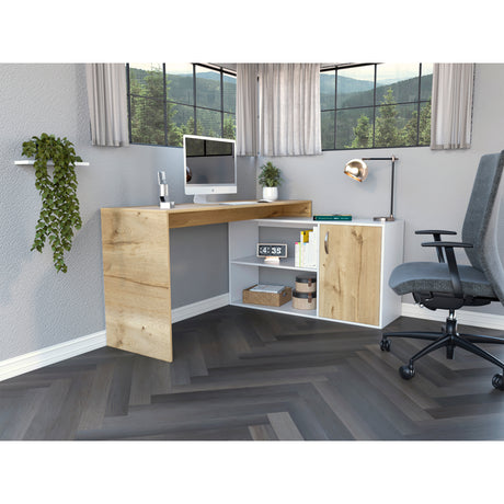 Escritorio en L Axis Duna y Blanco 151.5x76.5cm sin Cajones y con Organizador de Libros - Escritorios y Archivadores | Bylmo