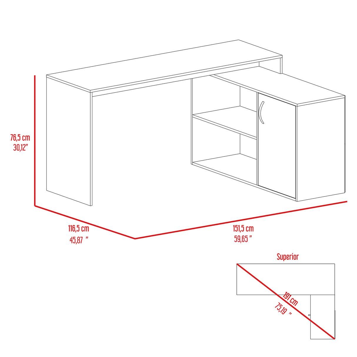 Escritorio en L Axis Duna y Blanco 151.5x76.5cm sin Cajones y con Organizador de Libros - Escritorios y Archivadores | Bylmo