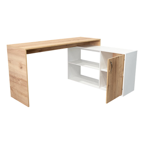 Escritorio en L Axis Duna y Blanco 151.5x76.5cm sin Cajones y con Organizador de Libros - Escritorios y Archivadores | Bylmo