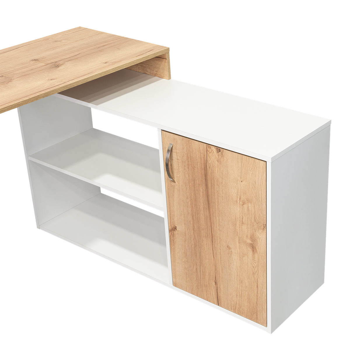 Escritorio en L Axis Duna y Blanco 151.5x76.5cm sin Cajones y con Organizador de Libros - Escritorios y Archivadores | Bylmo