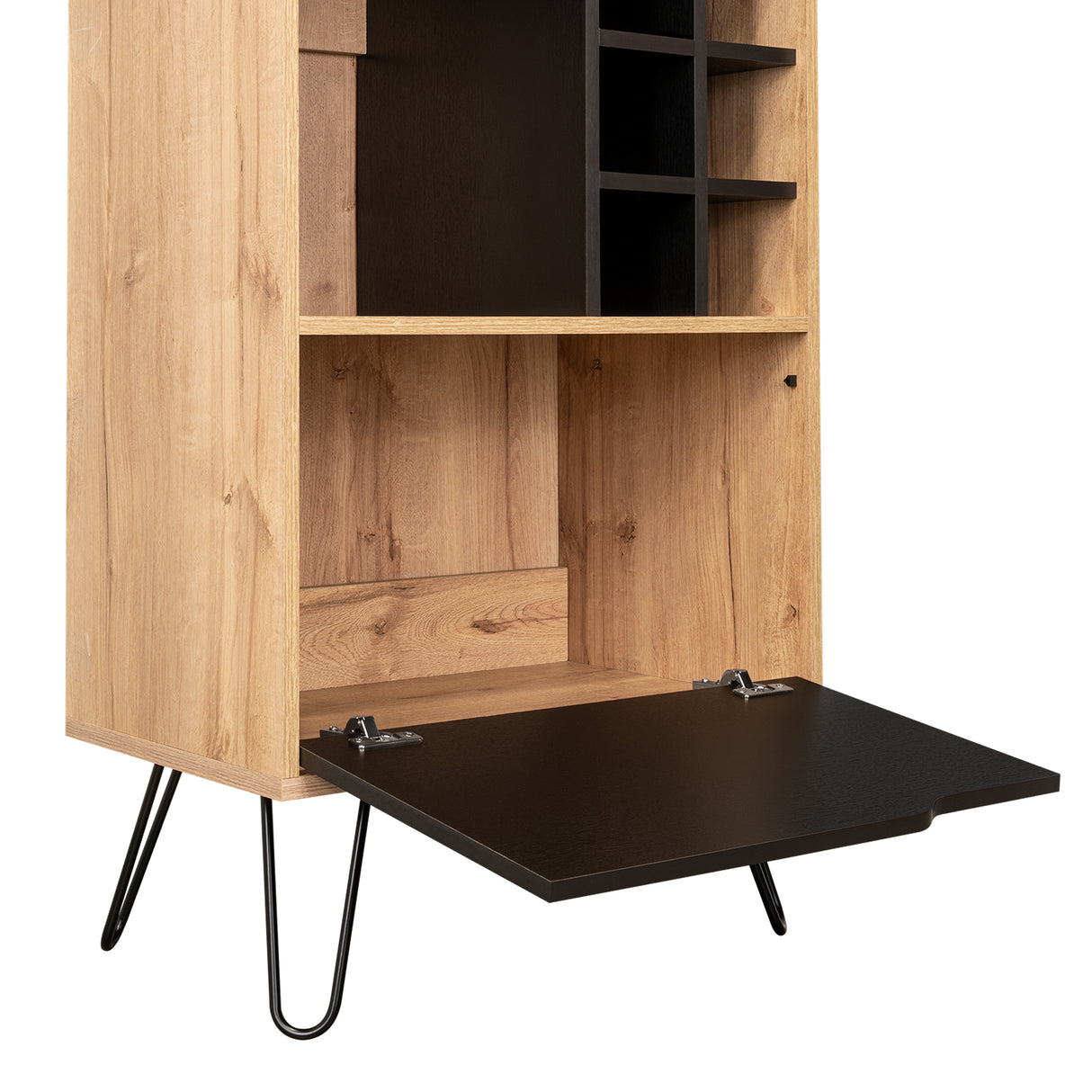 Bar Audra Duna y Wengue 59.7x180cm con Cuatro Compartimientos con Seis Portacopas y con Seis Portabotellas - Bares | Bylmo