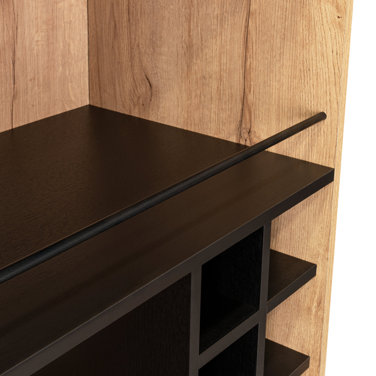 Bar Audra Duna y Wengue 59.7x180cm con Cuatro Compartimientos con Seis Portacopas y con Seis Portabotellas - Bares | Bylmo