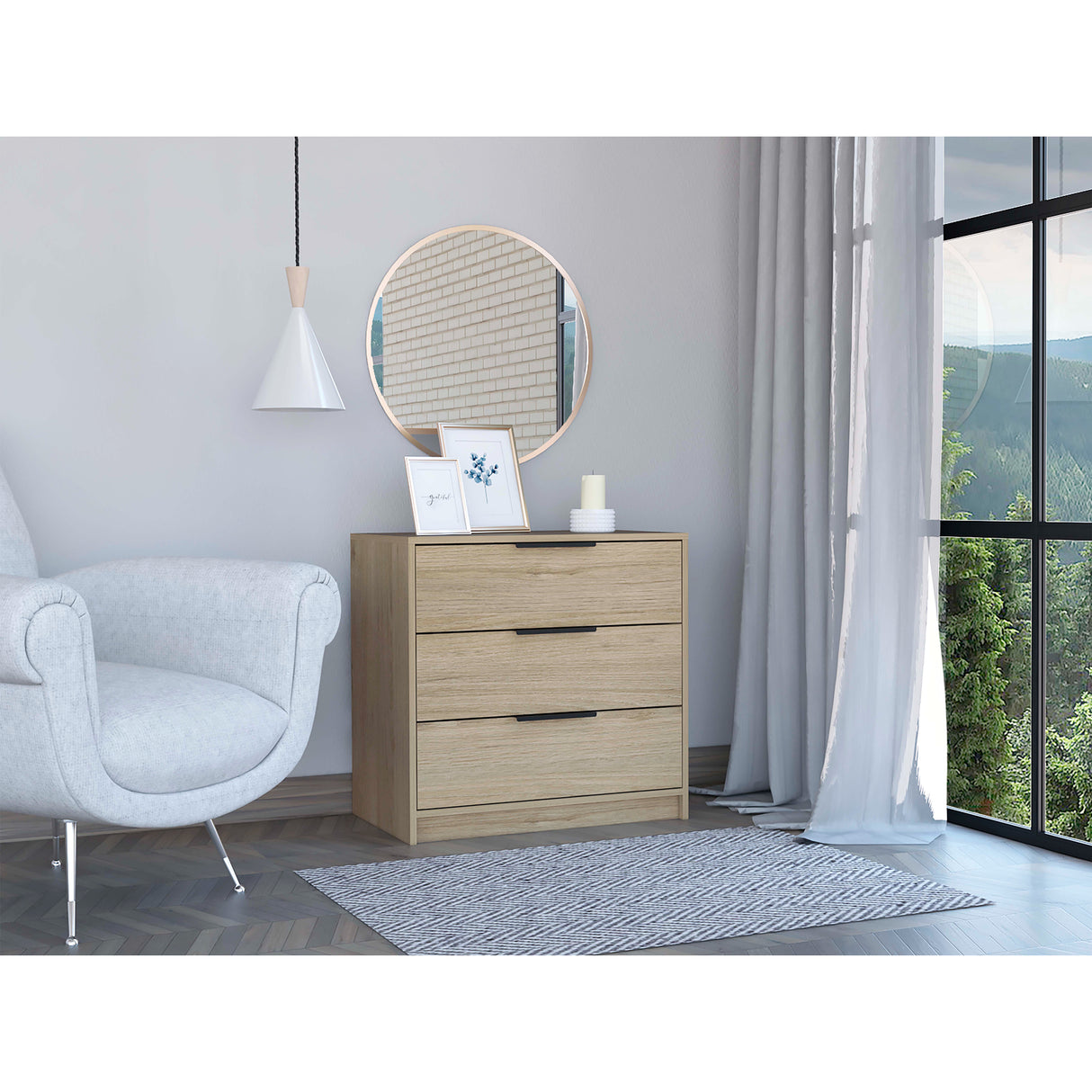Cómoda Kaia Rovere y Blanco 70x68.7cm De Tres Hileras con Tres Cajones - Cajoneras | Bylmo