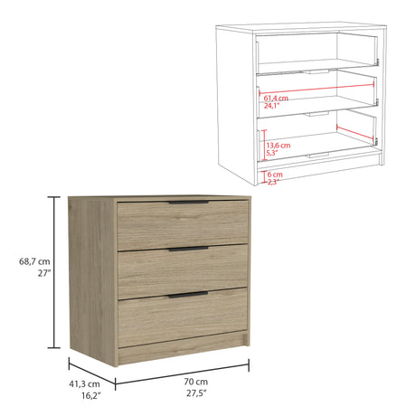 Cómoda Kaia Rovere y Blanco 70x68.7cm De Tres Hileras con Tres Cajones - Cajoneras | Bylmo