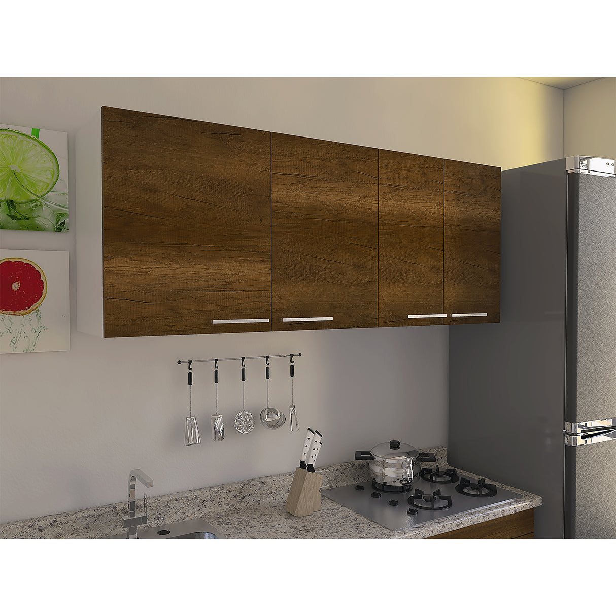 Mueble Superior de Cocina Blanco y Caramelo 150x60cm con Un Entrepaño y con Cuatro Puertas - Cocinas | Bylmo