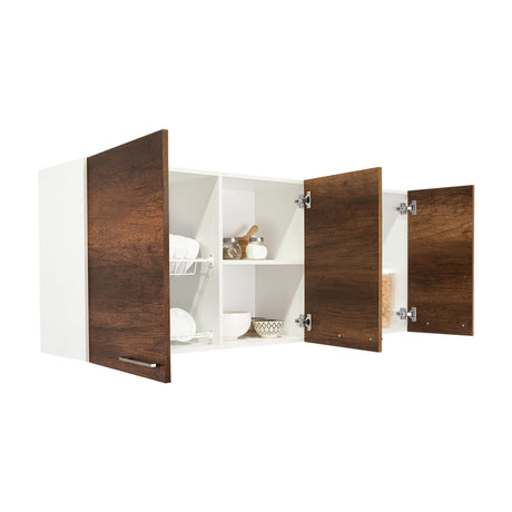 Mueble Superior de Cocina Blanco y Caramelo 150x60cm con Un Entrepaño y con Cuatro Puertas - Cocinas | Bylmo