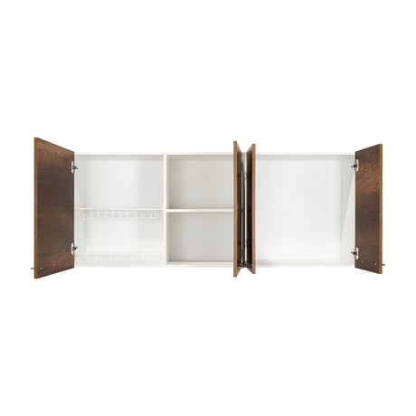 Mueble Superior de Cocina Blanco y Caramelo 150x60cm con Un Entrepaño y con Cuatro Puertas - Cocinas | Bylmo