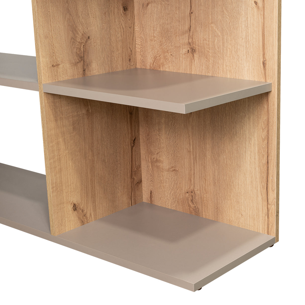 Escritorio en L Masai Taupe y Duna 131.5x110.6cm sin Cajones y con Organizador de Libros - Escritorios y Archivadores | Bylmo