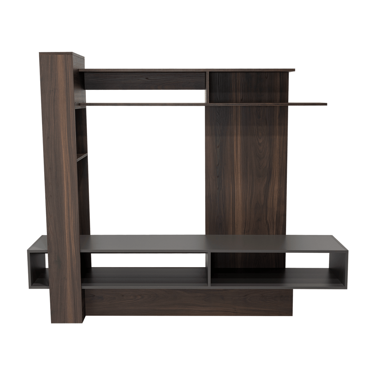 Centro de Entretenimiento Flamencp Habano y Plomo 180x152.2cm para TV Hasta 55 Pulgadas y con Cuatro Compartimientos - Muebles para TV | Bylmo