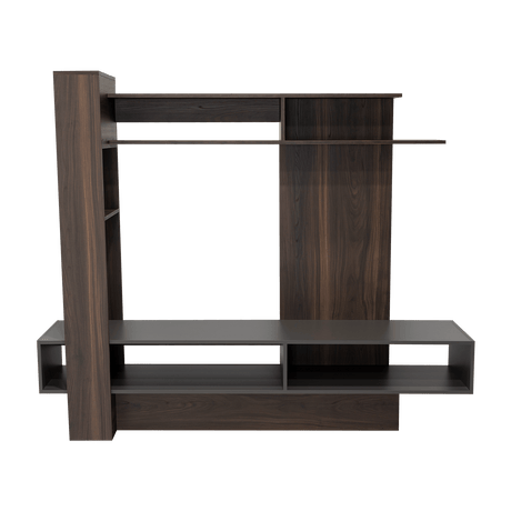 Centro de Entretenimiento Flamencp Habano y Plomo 180x152.2cm para TV Hasta 55 Pulgadas y con Cuatro Compartimientos - Muebles para TV | Bylmo