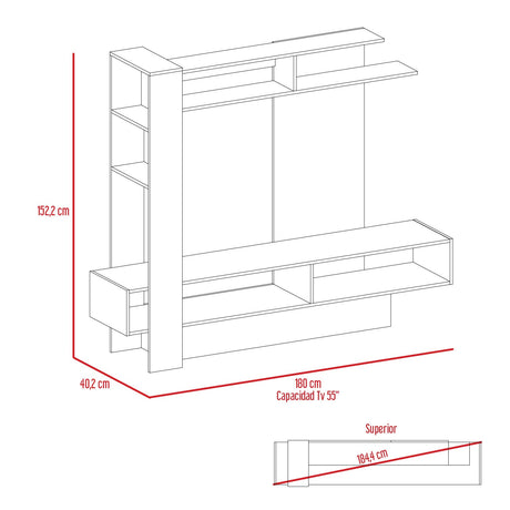Centro de Entretenimiento Flamencp Habano y Plomo 180x152.2cm para TV Hasta 55 Pulgadas y con Cuatro Compartimientos - Muebles para TV | Bylmo