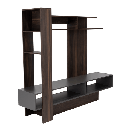 Centro de Entretenimiento Flamencp Habano y Plomo 180x152.2cm para TV Hasta 55 Pulgadas y con Cuatro Compartimientos - Muebles para TV | Bylmo