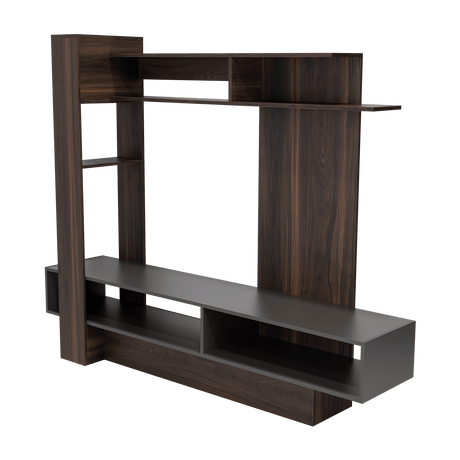 Centro de Entretenimiento Flamencp Habano y Plomo 180x152.2cm para TV Hasta 55 Pulgadas y con Cuatro Compartimientos - Muebles para TV | Bylmo