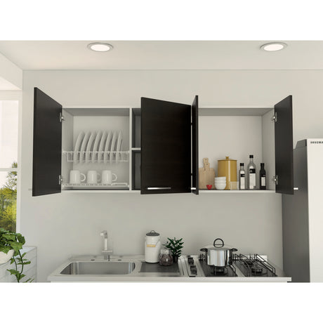Mueble Superior de Cocina Blanco y Wengue 150x60cm con Un Entrepaño y con Cuatro Puertas - Cocinas | Bylmo