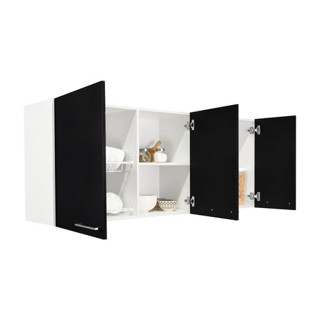 Mueble Superior de Cocina Blanco y Wengue 150x60cm con Un Entrepaño y con Cuatro Puertas - Cocinas | Bylmo