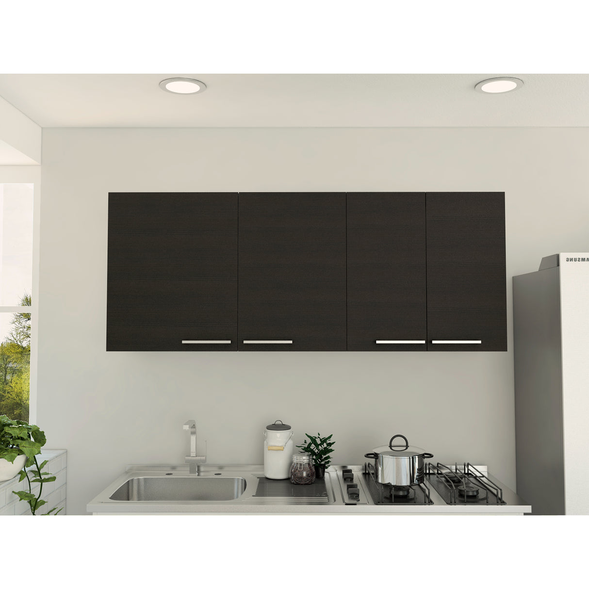 Mueble Superior de Cocina Blanco y Wengue 150x60cm con Un Entrepaño y con Cuatro Puertas - Cocinas | Bylmo