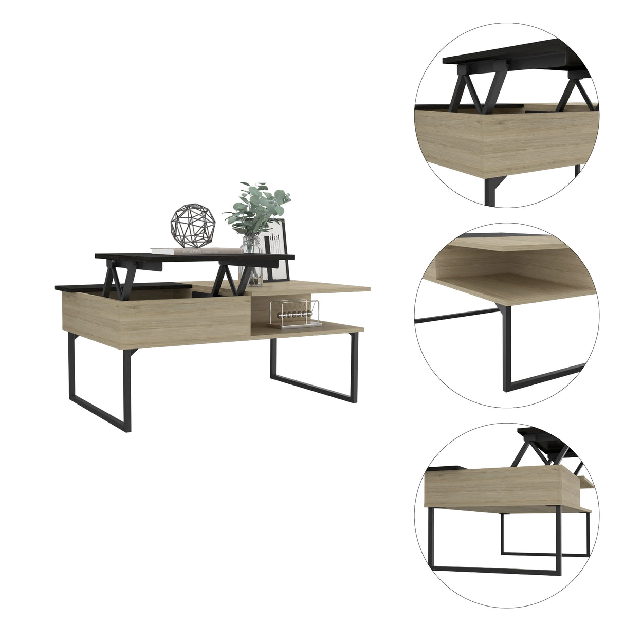 Mesa de Centro 5G rovere y Wengue 105.1x45.7cm Rectangular Extensible con Compartimiento - MESAS DE CENTRO | Bylmo