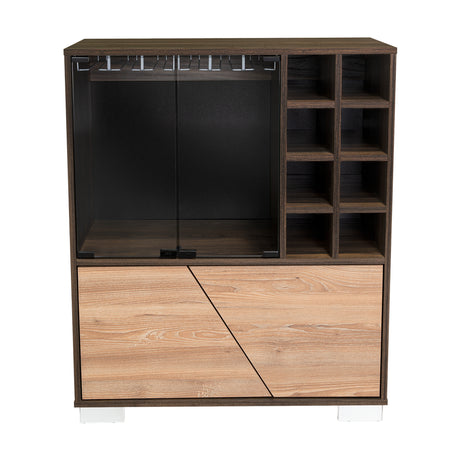 Bar Fraktal Habano y Miel 94.9x78.8cm con Dos Compartimientos con Seis Portacopas y con Ocho Portabotellas - Bares | Bylmo