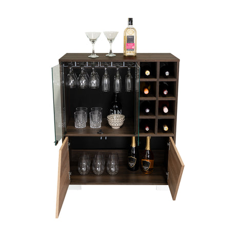 Bar Fraktal Habano y Miel 94.9x78.8cm con Dos Compartimientos con Seis Portacopas y con Ocho Portabotellas - Bares | Bylmo