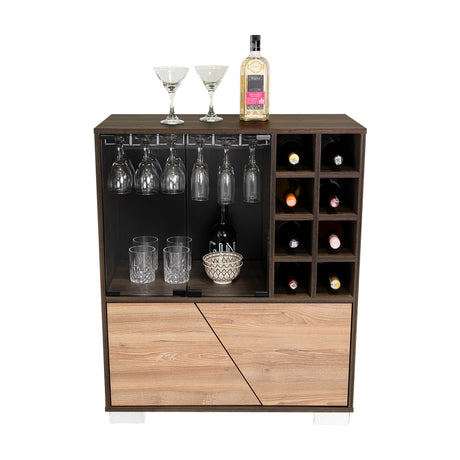 Bar Fraktal Habano y Miel 94.9x78.8cm con Dos Compartimientos con Seis Portacopas y con Ocho Portabotellas - Bares | Bylmo