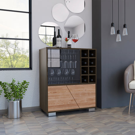 Bar Fraktal Habano y Miel 94.9x78.8cm con Dos Compartimientos con Seis Portacopas y con Ocho Portabotellas - Bares | Bylmo