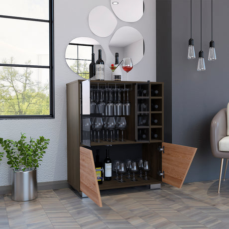 Bar Fraktal Habano y Miel 94.9x78.8cm con Dos Compartimientos con Seis Portacopas y con Ocho Portabotellas - Bares | Bylmo